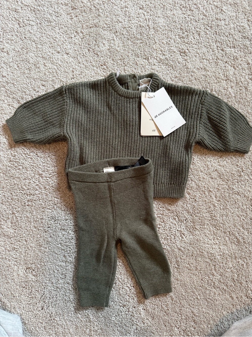 H&M Olive Green Ribbed Knit Baby Sweater